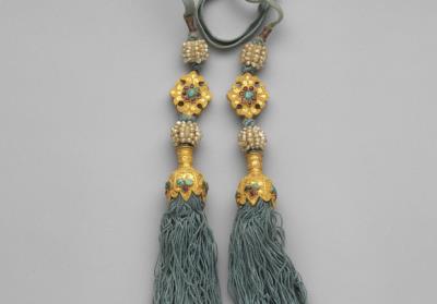 图片[2]-Pair of threaded silk green tassel ornaments with gold and pearls, Qing dynasty, 18th c., work of the Muslim regions-China Archive